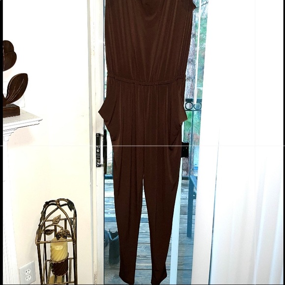 MICHAEL KORS CHOCOLATE JERSEY GOLD STUDDED JUMPSUIT ROMPER SZ LARGE - Picture 10 of 10